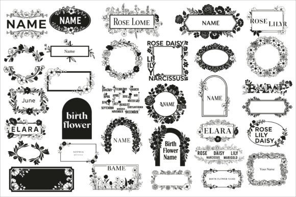 Download Elegant Birth Flower Name Frame Design - Frame Collection